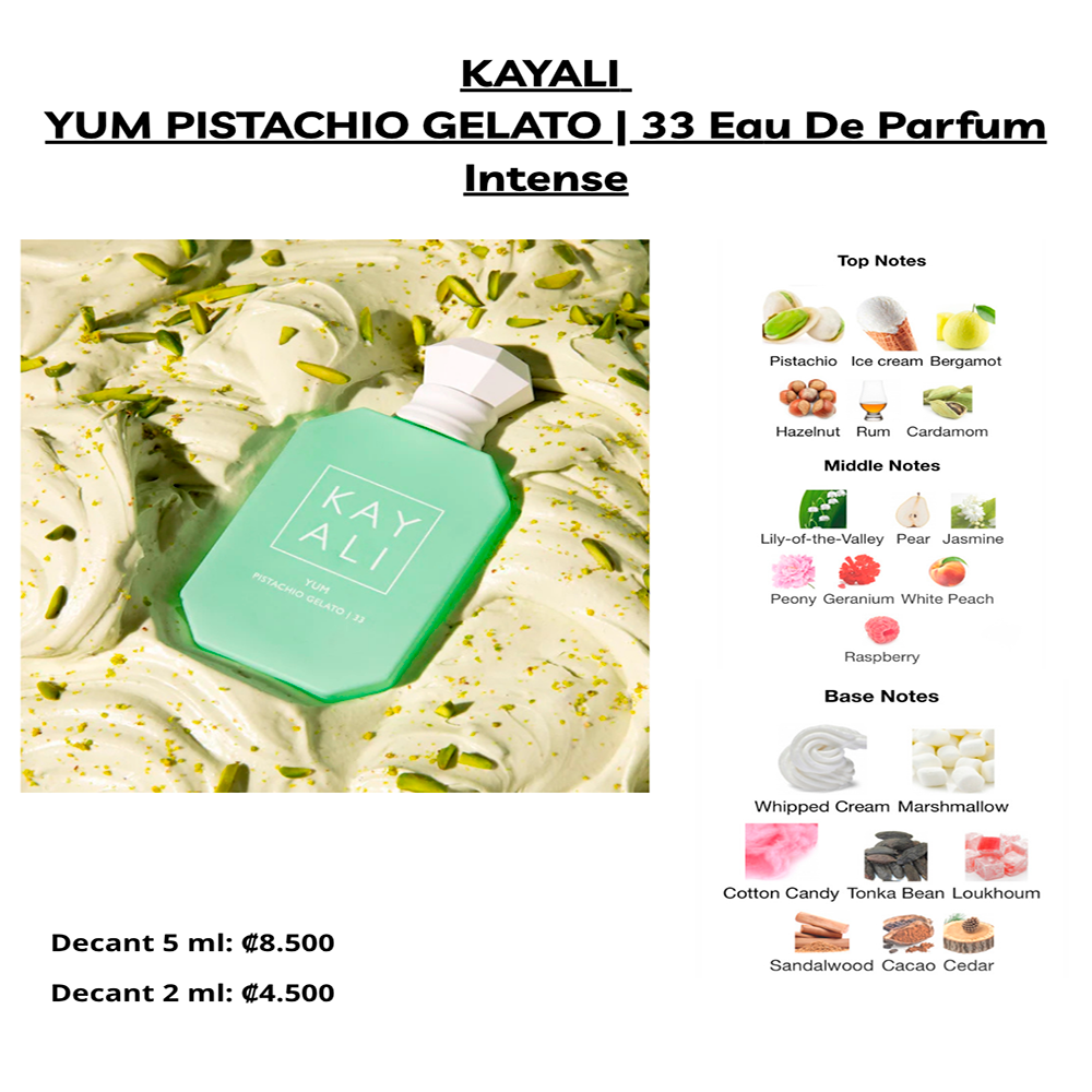 Perfil olfativo de KAYALI YUM PISTACHIO GELATO | 33 EAU DE PARFUM INTENSE